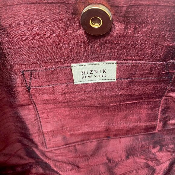 NIZNIK New York Bag Boutique Designer Handbag Fabric Patchwork Clutch Brooch - Picture 6 of 12